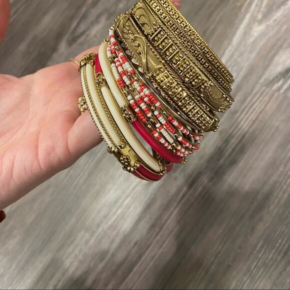 AMRITA SINGH Monaco Pink Red Gold Bangle Set Bracelets Jewelry - Picture 3 of 5